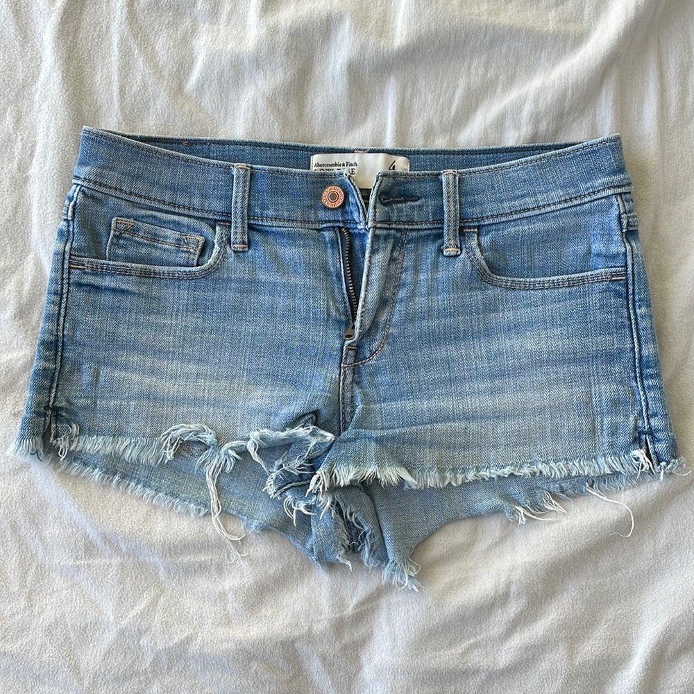 Abercrombie & Fitch raw hem low rise denim shorts